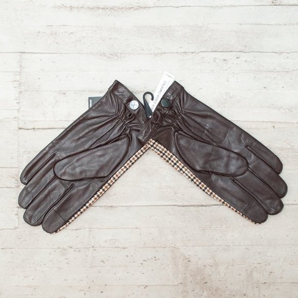 NWT Express Genuine Leather Houndstooth Touchscreen Compatible Gloves - Picture 3 of 9